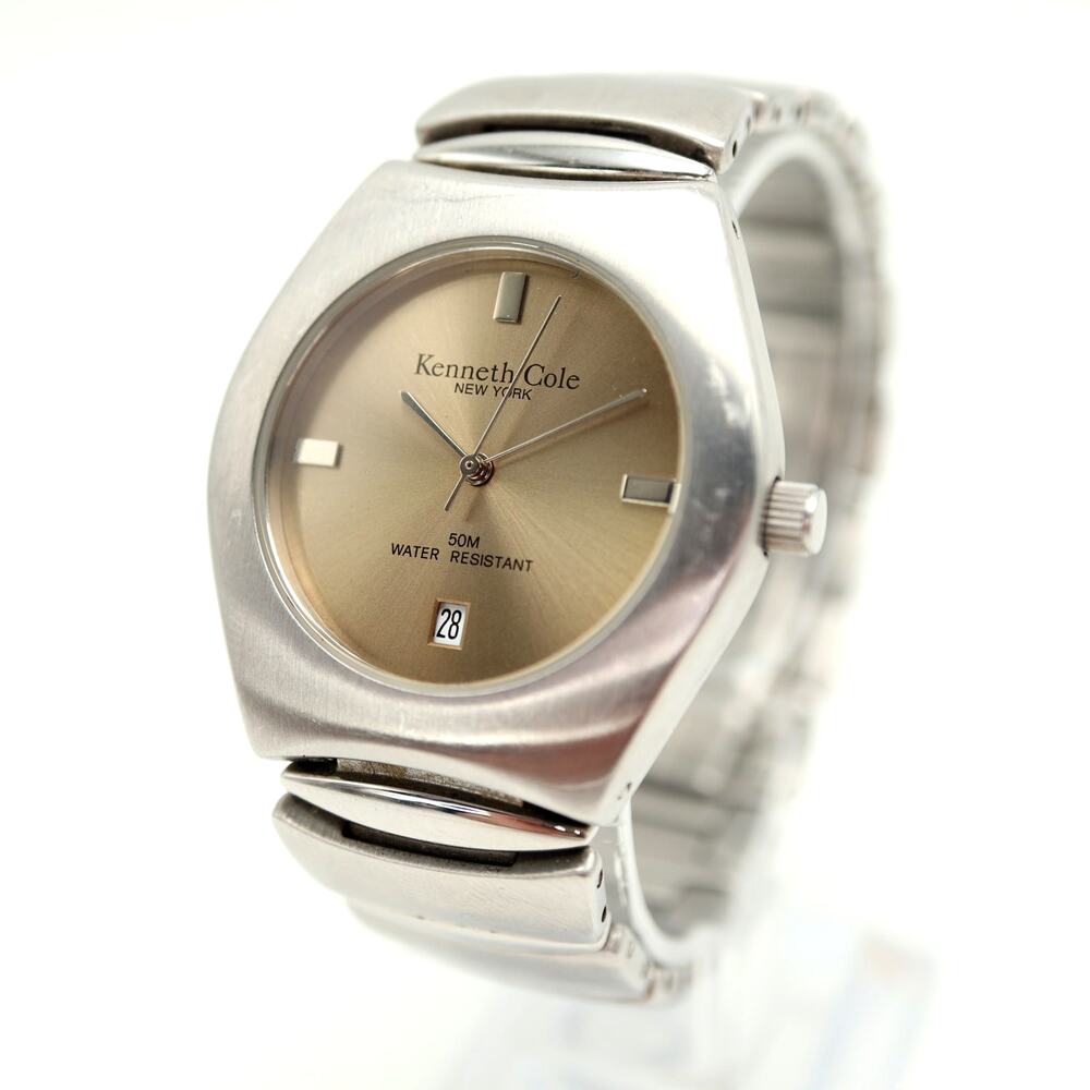 Kenneth Cole Silver Tone Unisex 35mm Watch Champagne Dial Steel w New Battery